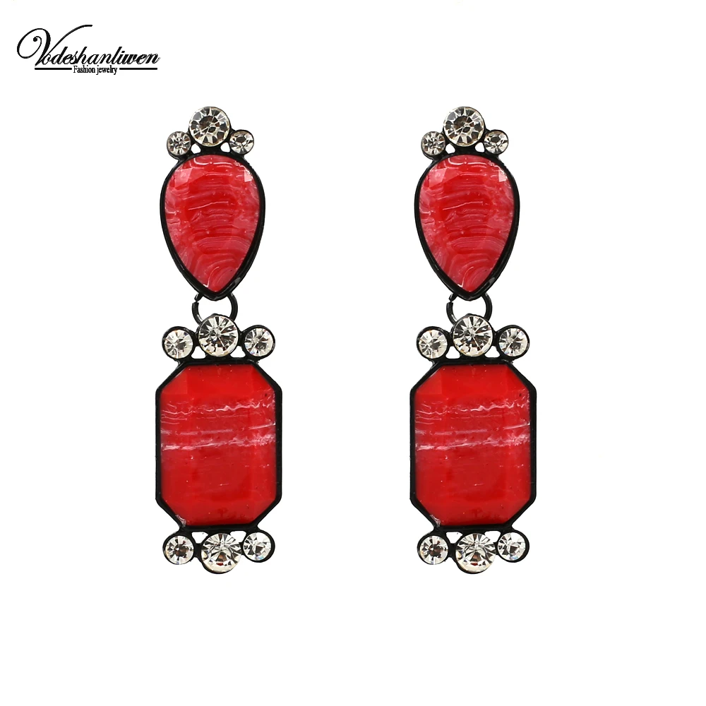 Vodeshanliwen New arrival Semi precious Stone Big Stud Earrings For Women 2018 Hot Sale ZA Statement Jewelry wholesale | Украшения и