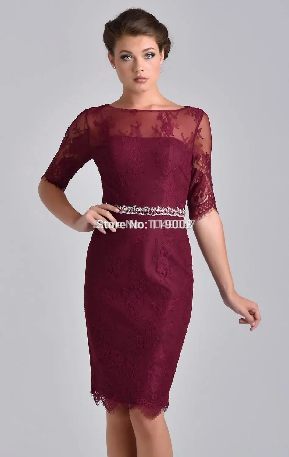 New Arrival 2015 Special Occasion Dress Elegant Lace Beaded Mother of the Bride Dresses With Half Sleeves Knee Length | Свадьбы и