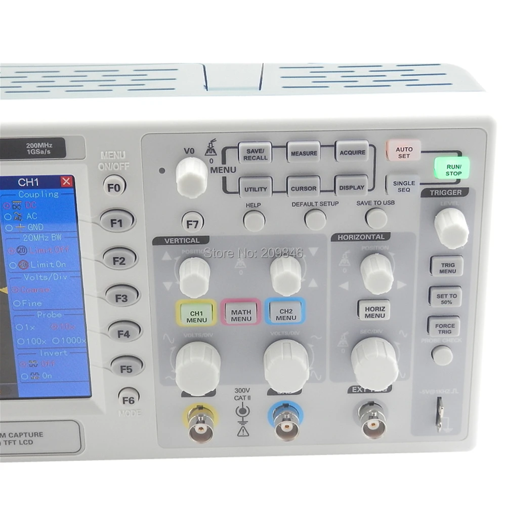 7'' TFT LCD 2CH Record Length 40K USB AC110-220V 200MHz 2 Channels 1GSa/s Hantek DSO5202P Digital storage oscilloscope |