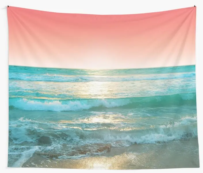 Aqua and Coral Wall Tapestry Cover Beach Towel Throw Blanket Picnic Yoga Mat Home Decoration | Дом и сад