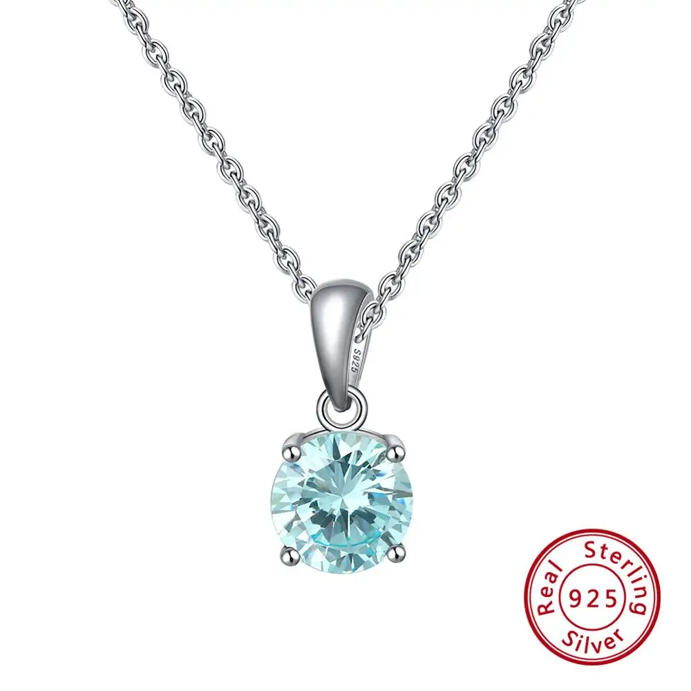 ORSA JEWELS Серебро 925 женское ожерелье s счастливый камень по дню рождения AAA CZ круглые подвески, ожерелья, цепи ювелирные изделия из стерлингового серебра OSN118-1 - Цвет камня: Mar Aquamarine