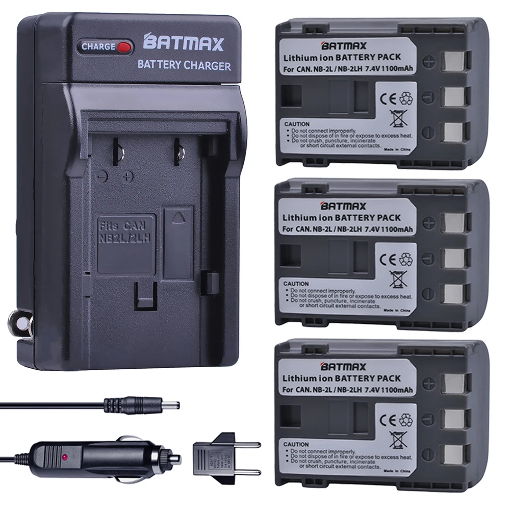 

Аккумулятор Batmax 3 шт./лот NB-2LH NB 2L NB-2L NB2L + Цифровое зарядное устройство для Canon Rebel XT XTi 350D 400D G9 G7 S80 S70S30 L10