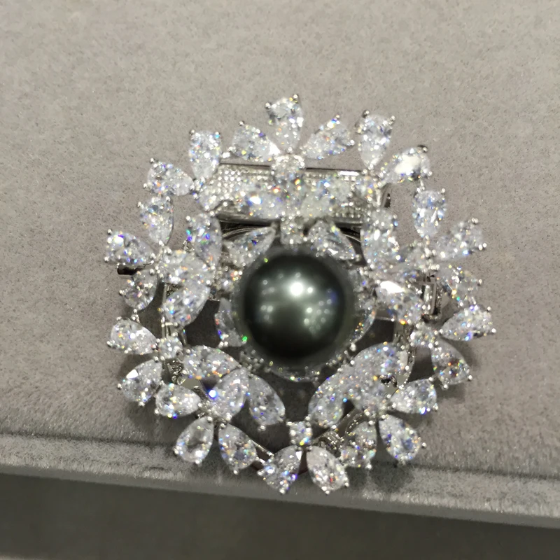 

11MM natural tahiti pearl brooch pins scarf buckle real black pearl brooch fashion women jewelry smart