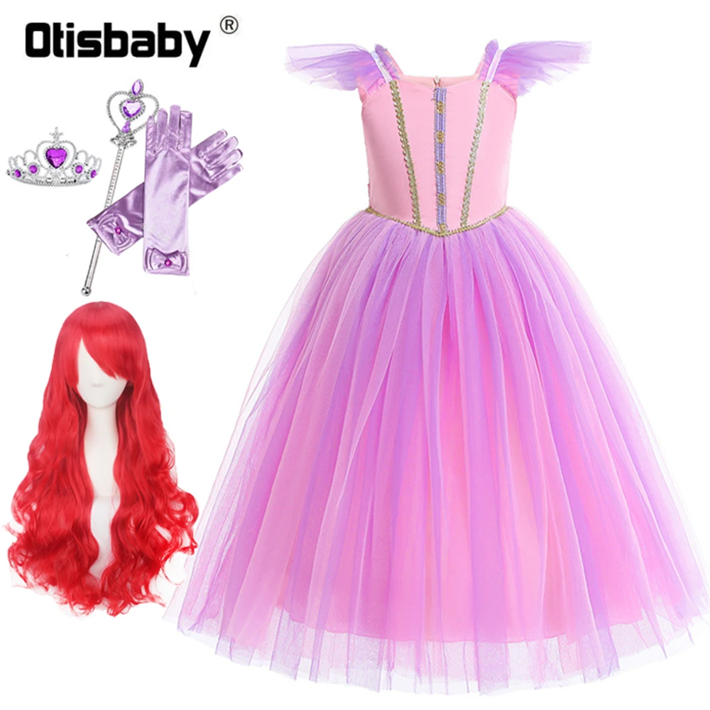 2019 Bebe/розовое платье принцессы Ариэль для девочек Детский костюм Рапунцель