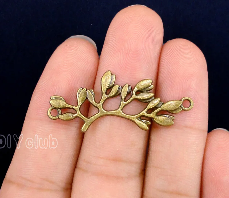 

50pcs-Leaf Charms, Antique Bronze Branch Connector Charms 38x16mm