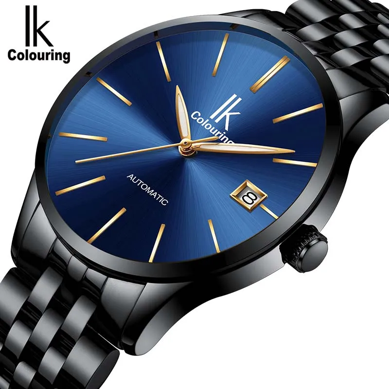 Новые черные мужские автоматические механические наручные часы IK coloring из