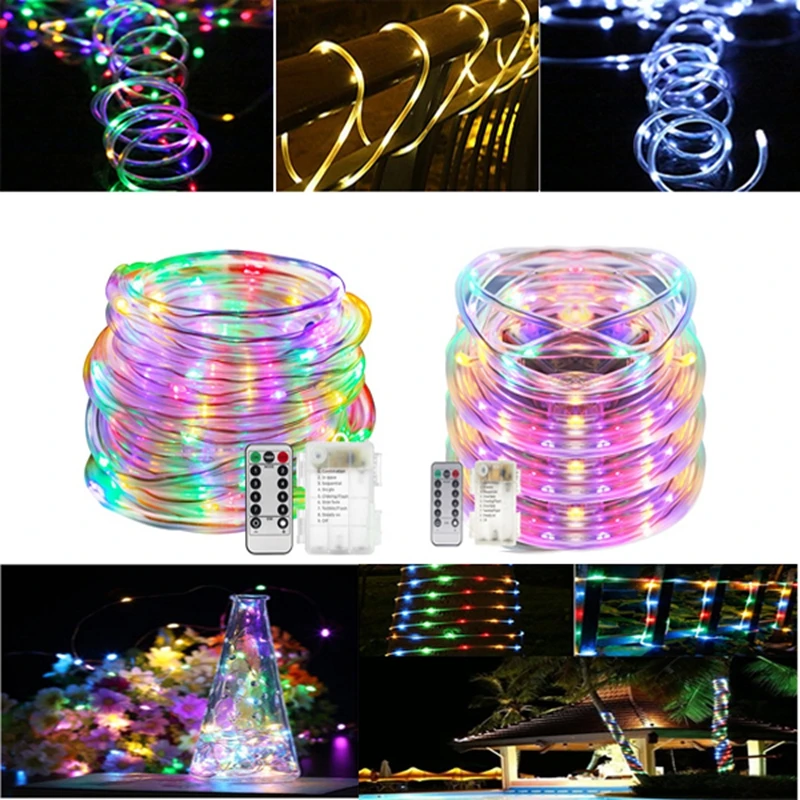 Battery Powered 5M 10M Copper Wire LED Rope Fairy String Light For Christmas +13Keys Remote