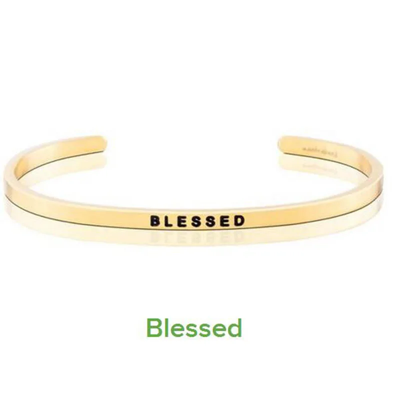 

Silver/Gold 316L Stainless Steel Cuff Bangle Stamped BLESSED Bangles Bracelet For Women Brand Designer Jewelry