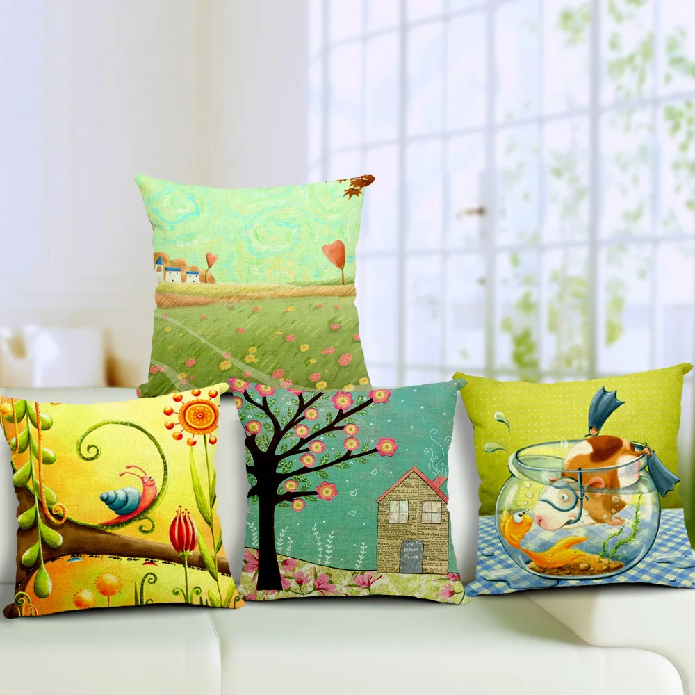 Новый пасторальный цветы деревья Чехлы для подушек с изображением птиц картина
