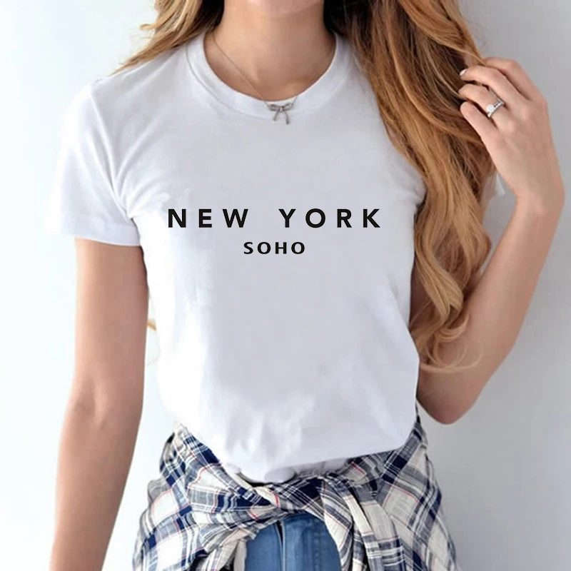 Showtly NEW YORK SOHO женские футболки с буквенным принтом топы белый черный короткий