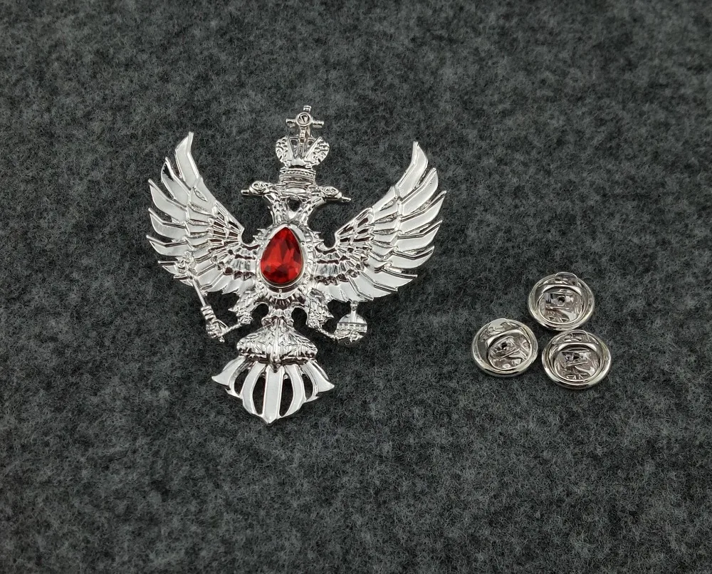 Двойной головкой Орел одежда значки покрытие серебряные с зеленый кристалл