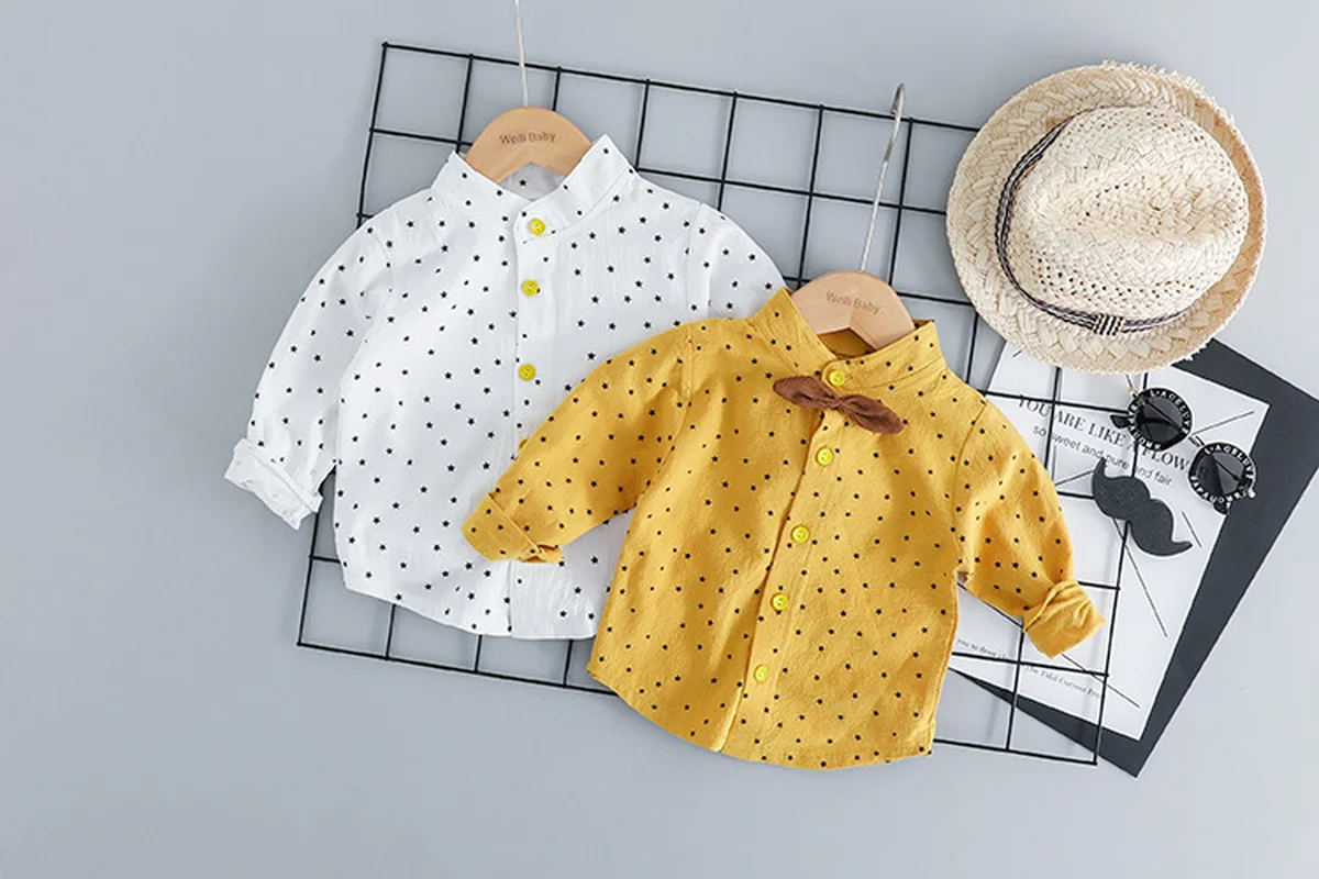 Autumn New Cotton Shirt Backband Boy Suite Baby Long Sleeved Collar Two-piece Set |