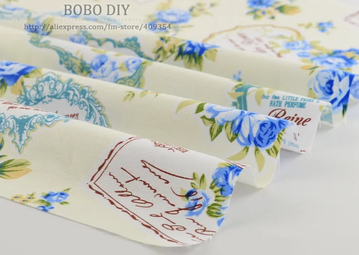 1 м 100% Хлопчатобумажная Ткань старинные Синие Розы Печатные дети одежда