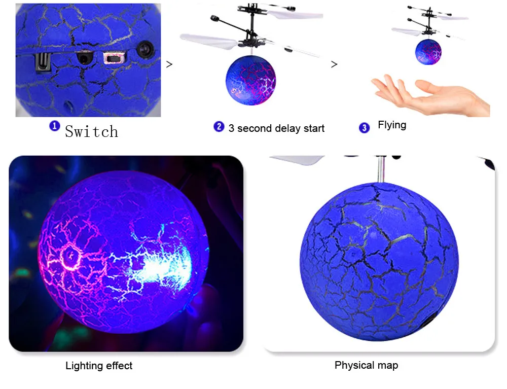 Радиоуправляемый летающий шар Дрон со встроенным сиясветодиодный светодиодным