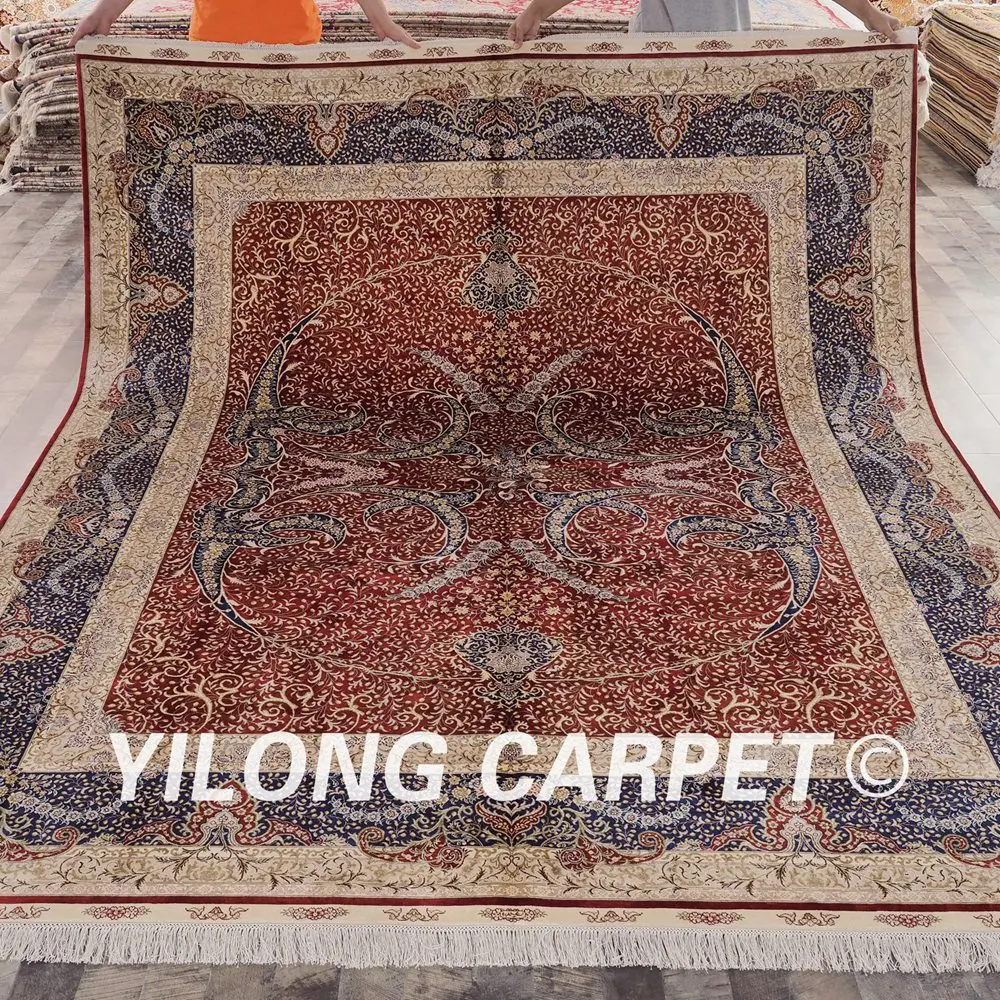 Yilong 8 'x 10' красный ручной УЗЕЛКОВЫЙ Тебризский шелковый ковер восточные