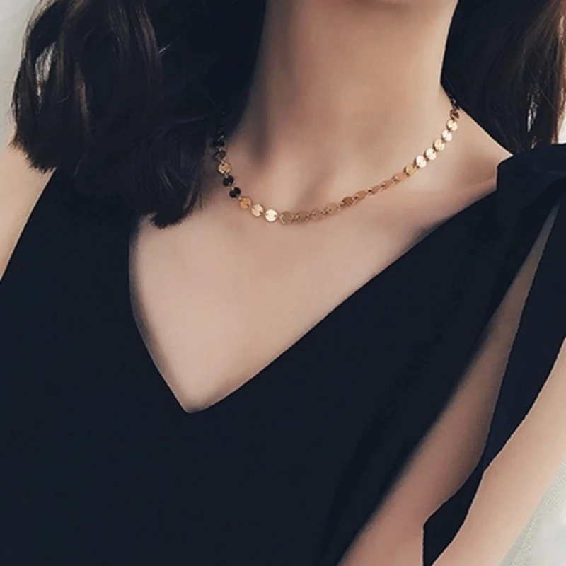 2017 новое очарование Простой Винтаж цвета золота Блестящие Блестки ожерелье лист