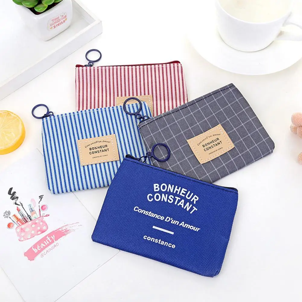 Женский тканевый кошелек PinShang с рисунком в клетку и полоску мини на молнии