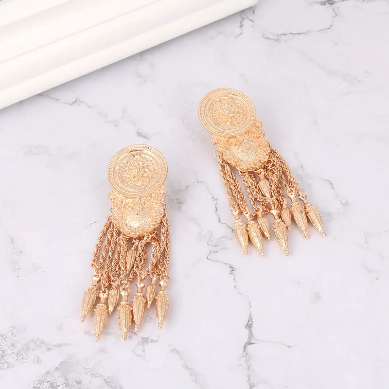 LEADERBEADS 2019 ZA винтажные металлические Золотые сережки с кисточками женские