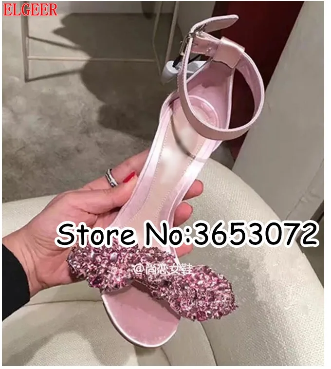 Pink Red Black Bling Rhinestone Bowtie Women Open Toe Sandals Ankle Wrap Dress Stiltto Pumps Shoes Crystal Lady High Heels | Обувь