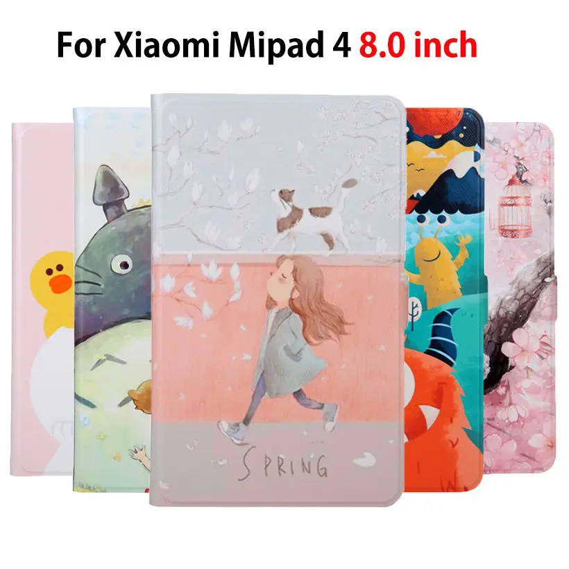 

Slim PU Leather Case for Xiaomi Mi Pad MiPad 4 Mipad4 8.0 inch Smart Cover Funda Tablet Painted Skin Shell+Film+Stylus