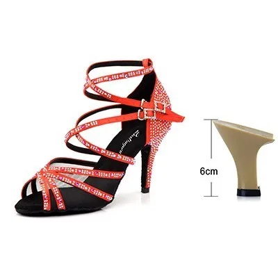 Red 6cm Ladingwu/Женская обувь для танцев; фиолетовые атласные стразы; обувь для латинских танцев; женская обувь для сальсы; Обувь для бальных танцев - Цвет: Red 6cm