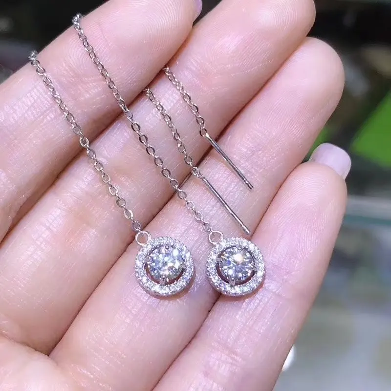 Блестящий! Женские серьги подвески с бриллиантами Moissanit серебро 925 пробы