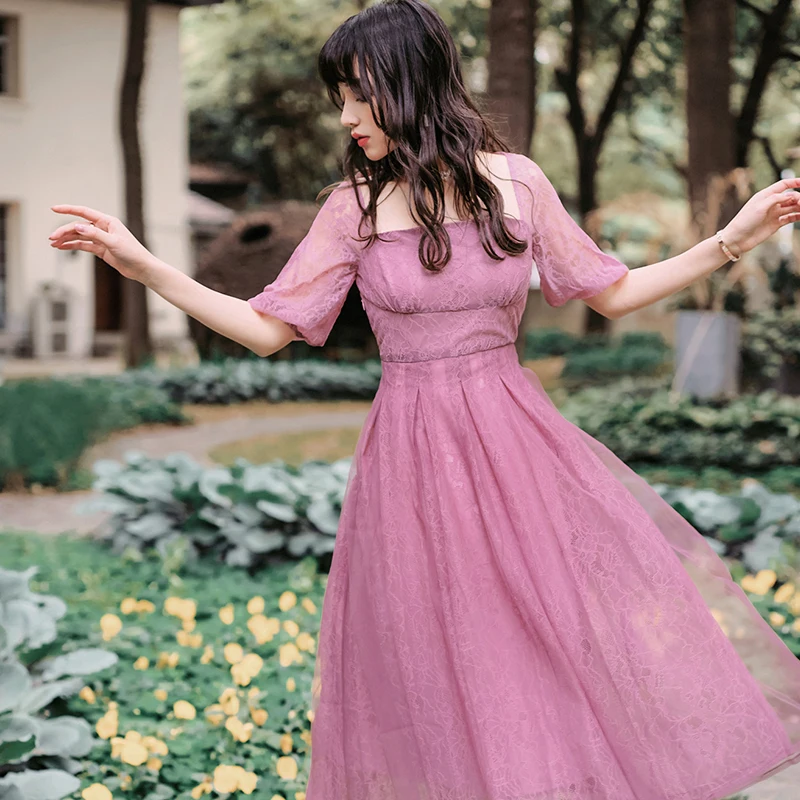 2019 Новая мода женские платья в ретро-стиле с квадратным воротником узкого кроя