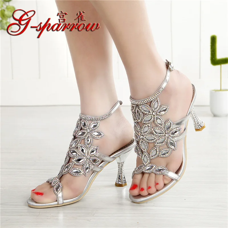 G-sparrow 2019 Super High Heel Stiletto Sandals Female Summer Diamond Platform Rhinestone Women's Crystal Wedding Shoes