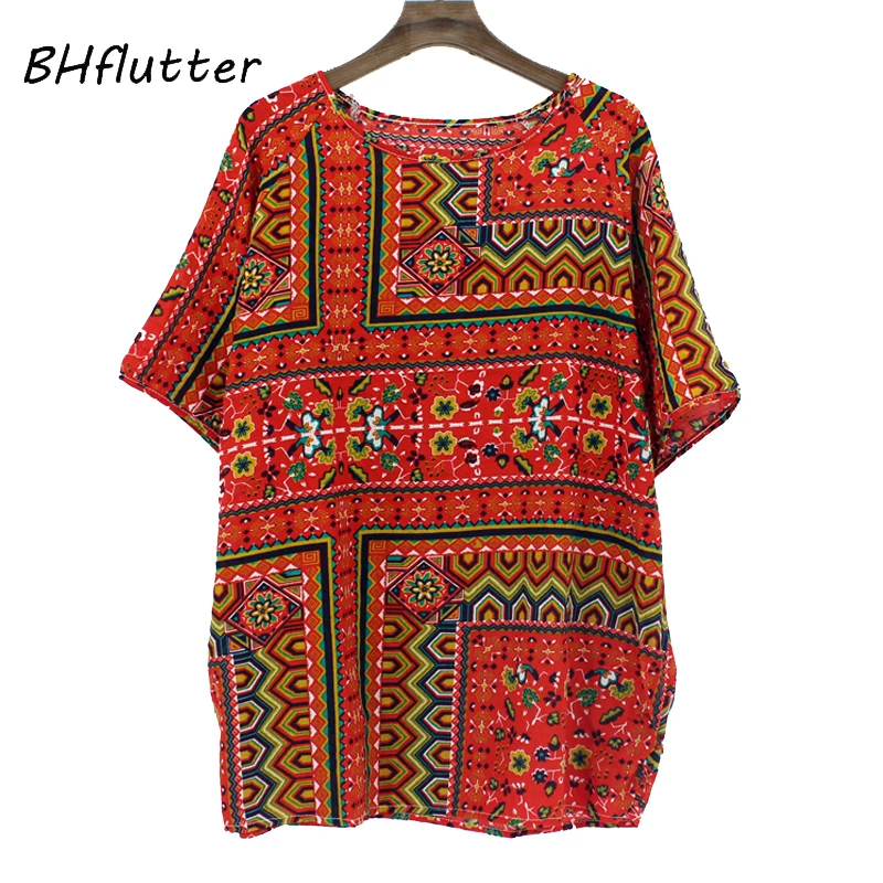 Женская Повседневная Свободная летняя блуза BHflutter размера плюс хлопковая блузка