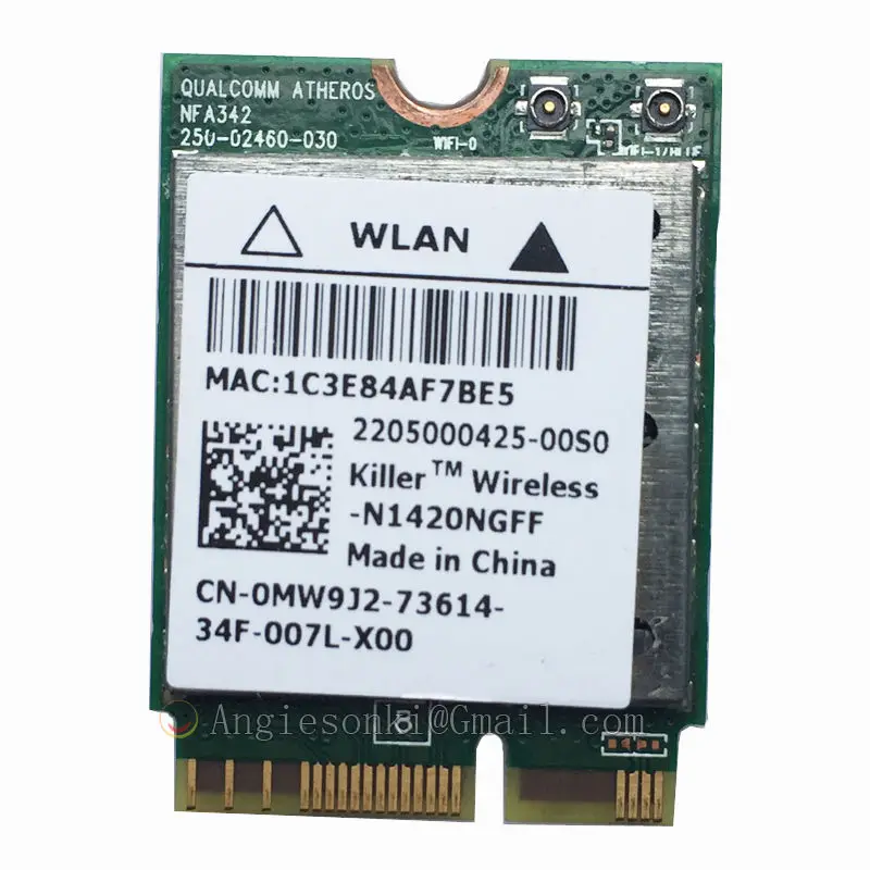 Killer N1420NGFF 802.11ac + BT4.0 867 Мбит/с Wi-Fi WLAN-карта N1420 0MW9J2 NGFF для DELL ALIENWARE 15 17 Toshiba Sony Samsung |