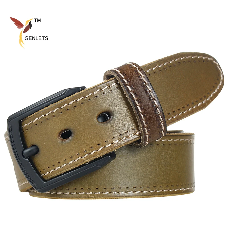 2017 Мужская кожаный ремень винтажный дизайн пряжка для мужчин черный цвет Жан