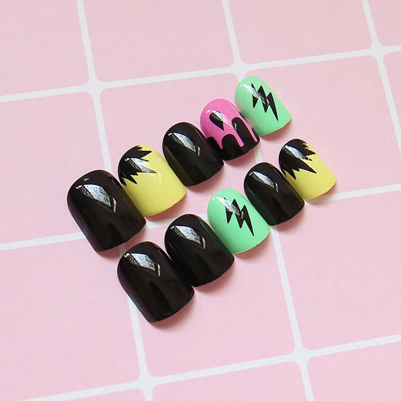 Игривый 24 шт./компл. дизайн неоновой молнии Готовые накладные ногти