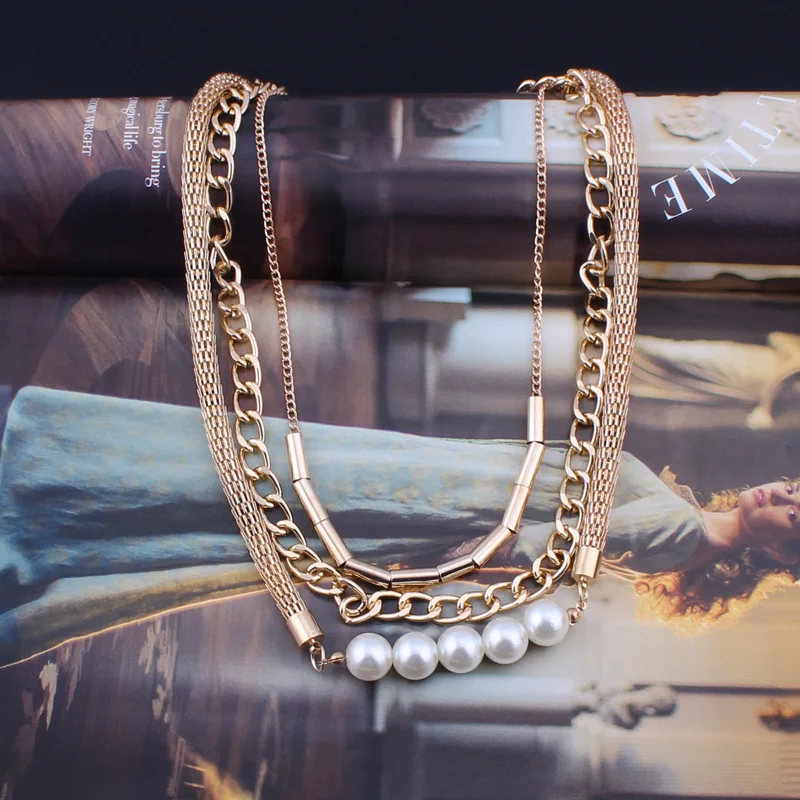 Ltumbe себе изделия Multi Слои золото Цвет Сеть Имитация жемчуг Колье и Подвески для