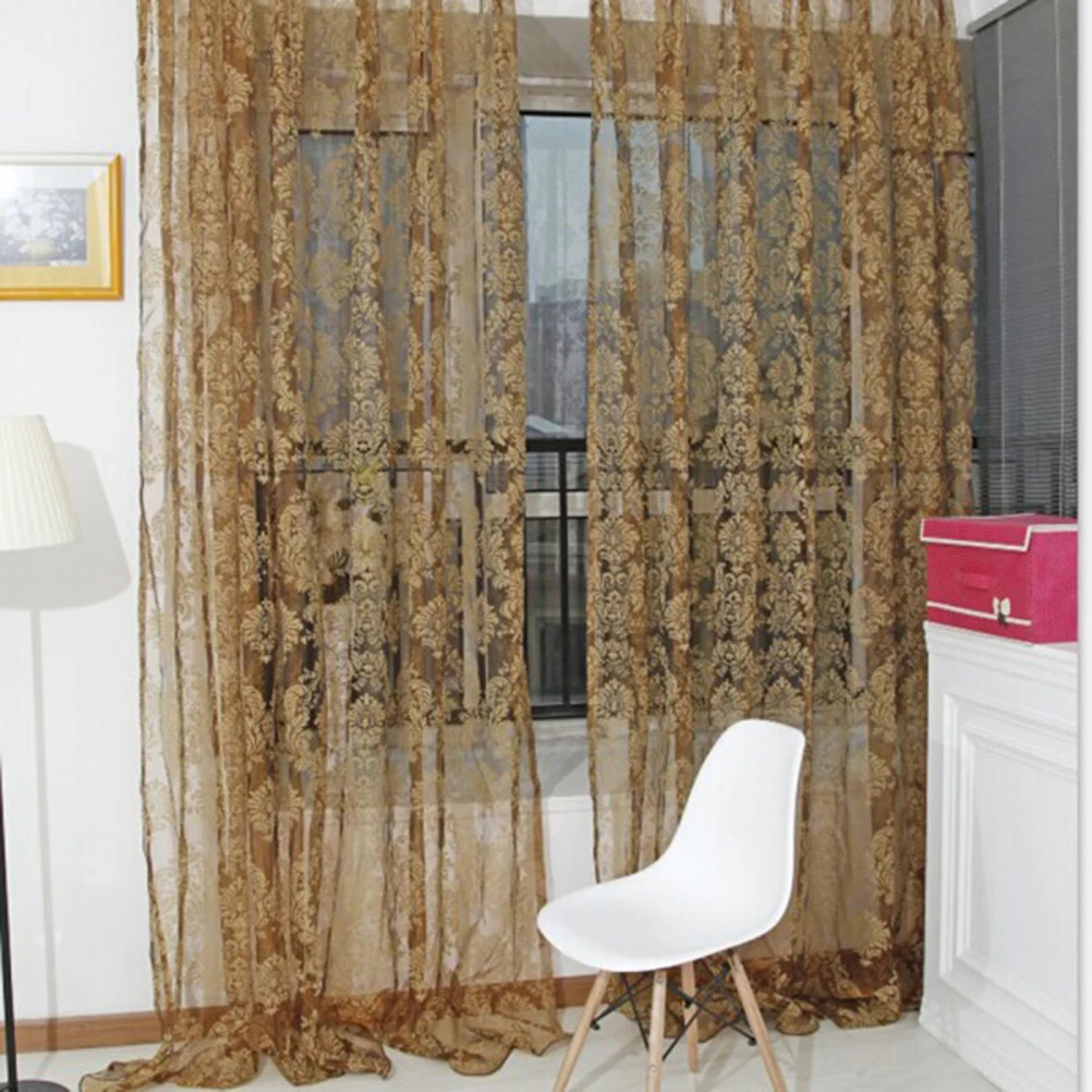 

New European style jacquard leaf design tulle fabrics sheer curtains for balcony