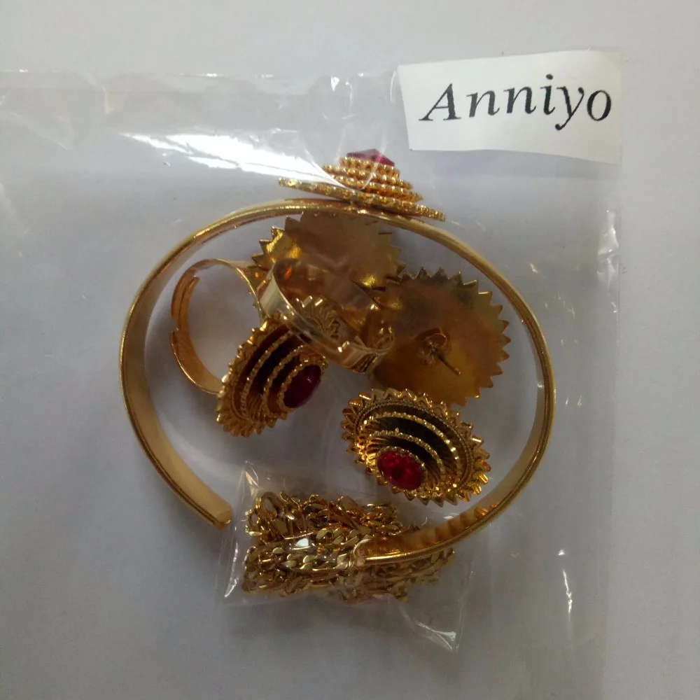 Ожерелье/браслет/серьги/кольцо Anniyo с эфиопским красным/синим/зеленым камнем