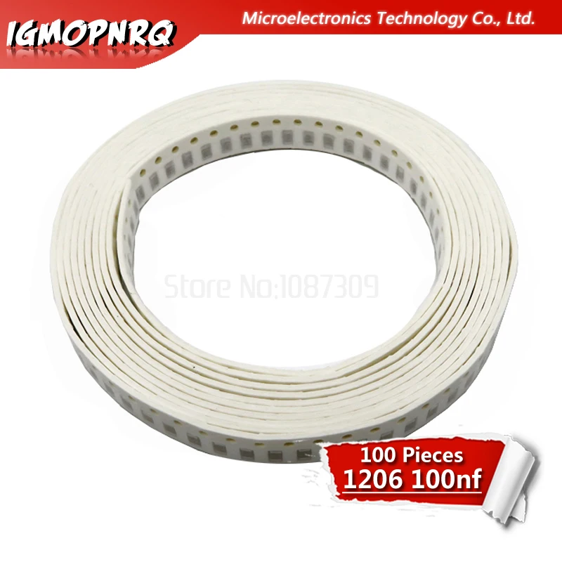 100 шт. 100NF X7R ошибка 10% с алюминиевой крышкой, 50В 0,1 мкФ 104 1206 smd конденсатор с алюминиевой крышкой