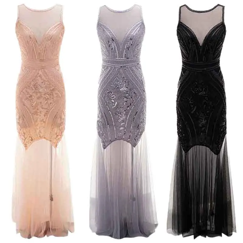 Женское вечернее платье винтажное длинное макси без рукавов украшенное бусинами