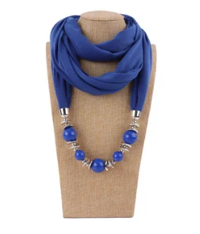 Синий 9 Colors Ethnic Unique Scarf Necklaces Resin Beads Pendant Neckerchief Statement Necklace Wraps Women Bohemia Necklaces Jewelry - Цвет: Синий