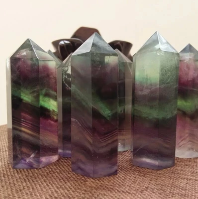 

5pcs Natural Purple and Green Fluorite Quartz Crystal Point Healing 1 order