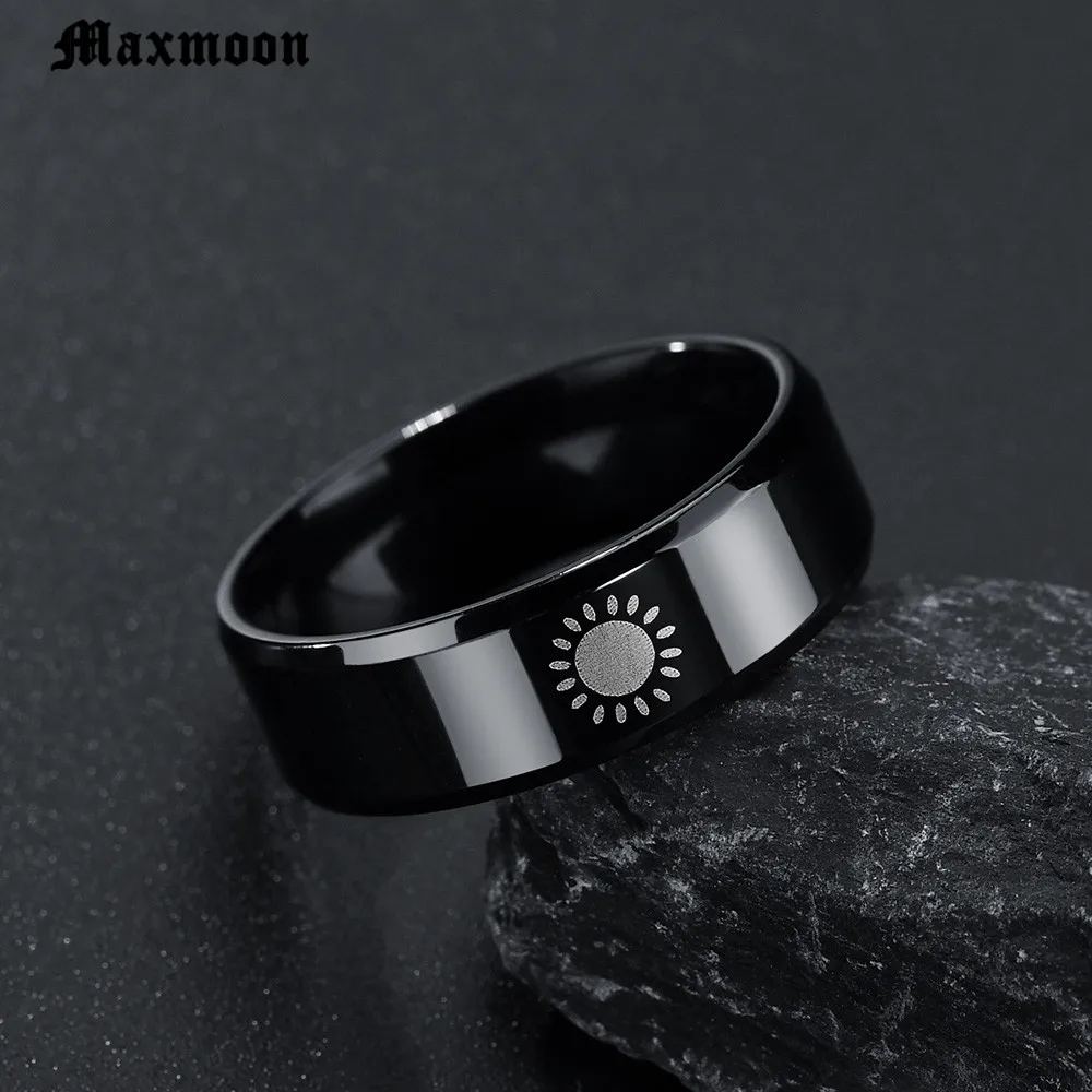 Maxmoon черное титановое кольцо из нержавеющей стали Солнце Луна Звезда ислам