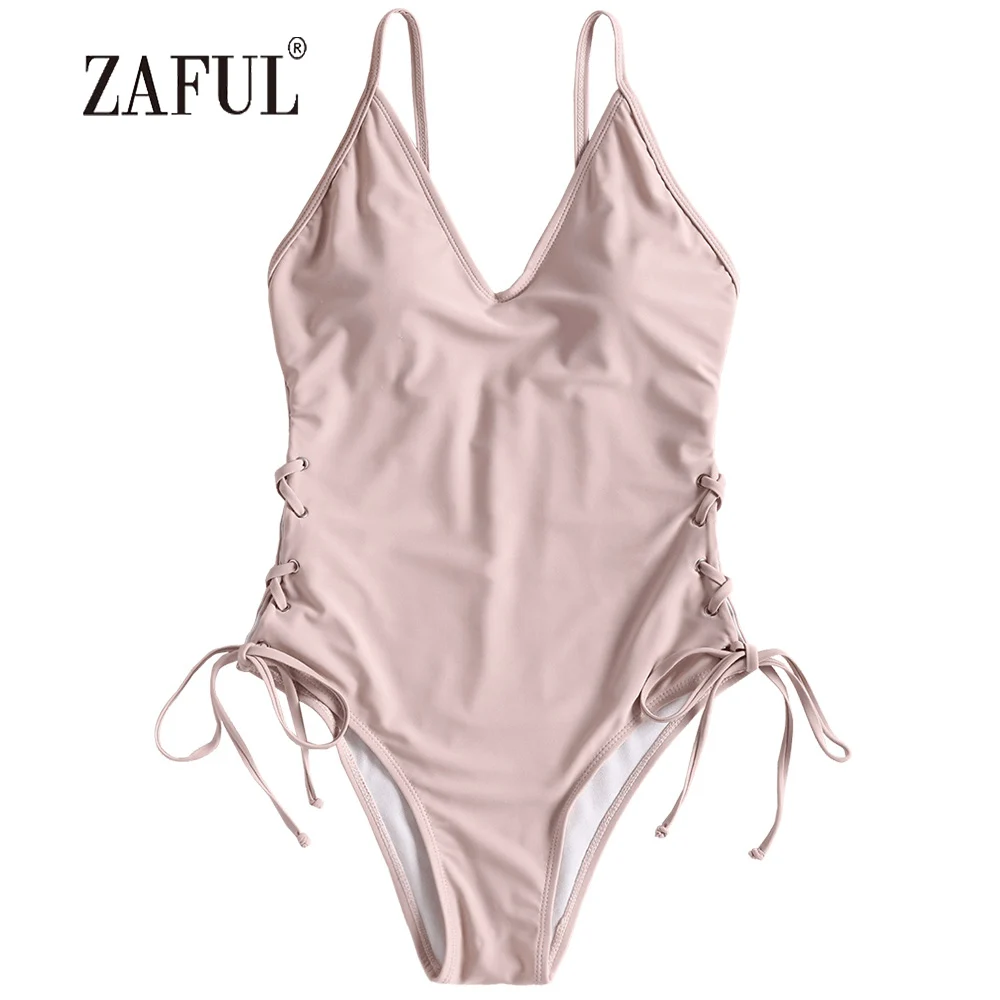 ZAFUL женский слитный купальник со шнуровкой мягкий цельный сексуальный на тонких