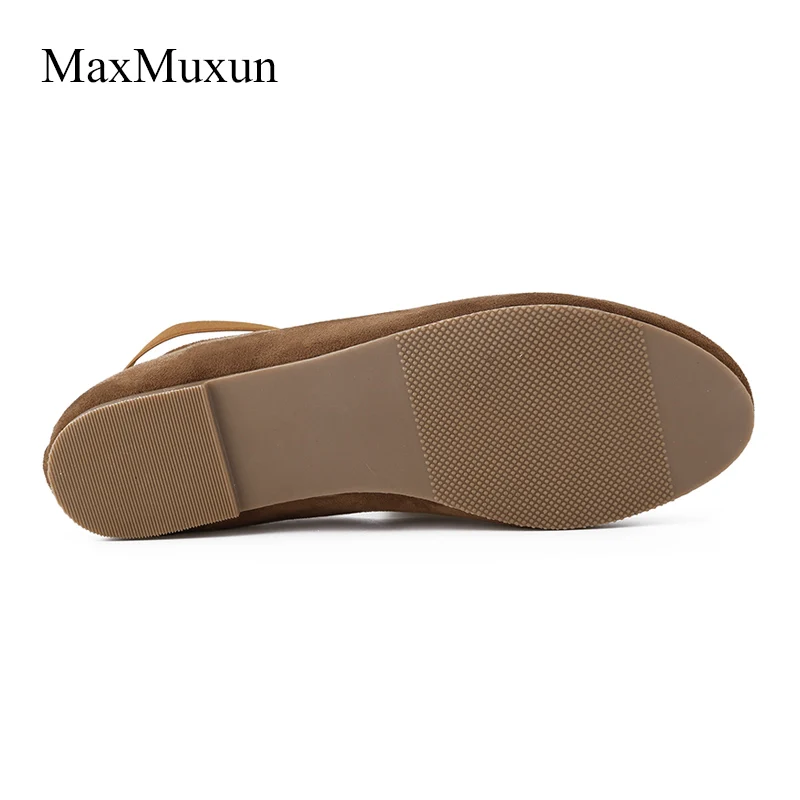 

MaxMuxun Women's Faux Suede Cross Elastic Strap Ballet Flat Footwear Handmade Ladies Loafer Autumn Female Slip On Causal Shoes