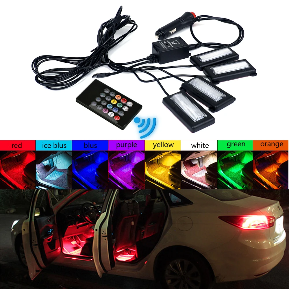 8 цветов автомобильные RGB огни Светодиодные полосы неоновые лампы атмосферные