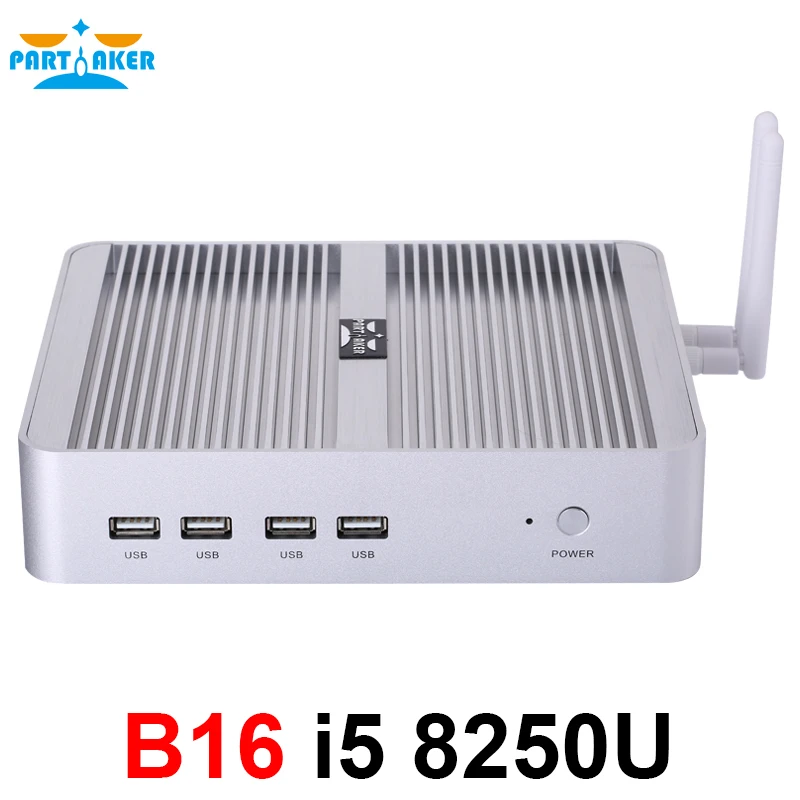 Partaker DDR4 Fanless Mini PC Intel Core i5 8250U i7 8550U i7 1165G7  windows 10 Quad Core mini pc HDMI UHD graphics