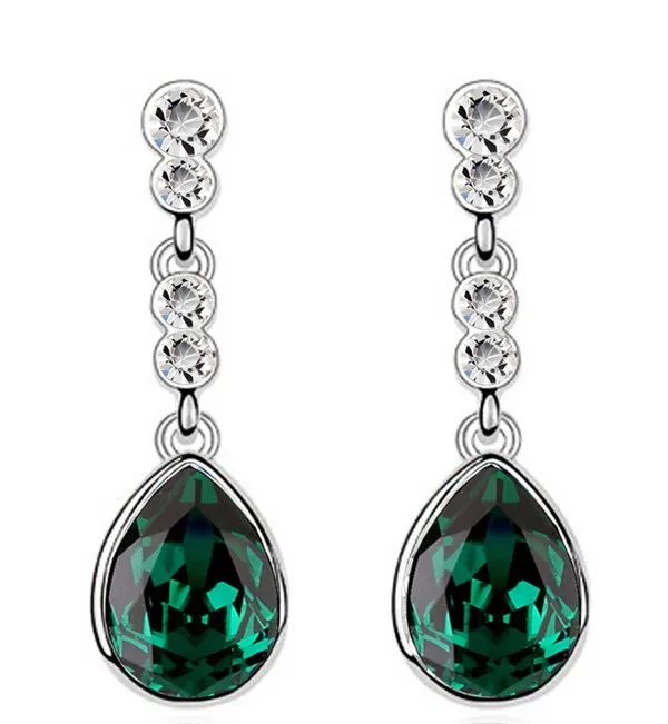 emerald green Королевские Свадебные брендовые серьги с австрийскими кристаллами белого золота, длинные серьги в форме капли воды, модные ювелирные изделия для женщин 80094 - Окраска металла: emerald green