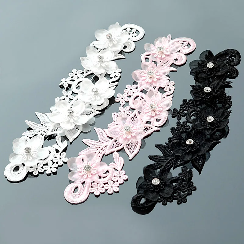 

Savica 1pcs/lot 27x7cm Rhinestone Embroidery Lace Flower Patch Sewing DIY Patches Applique Fabric Wedding Dress Materials LX463