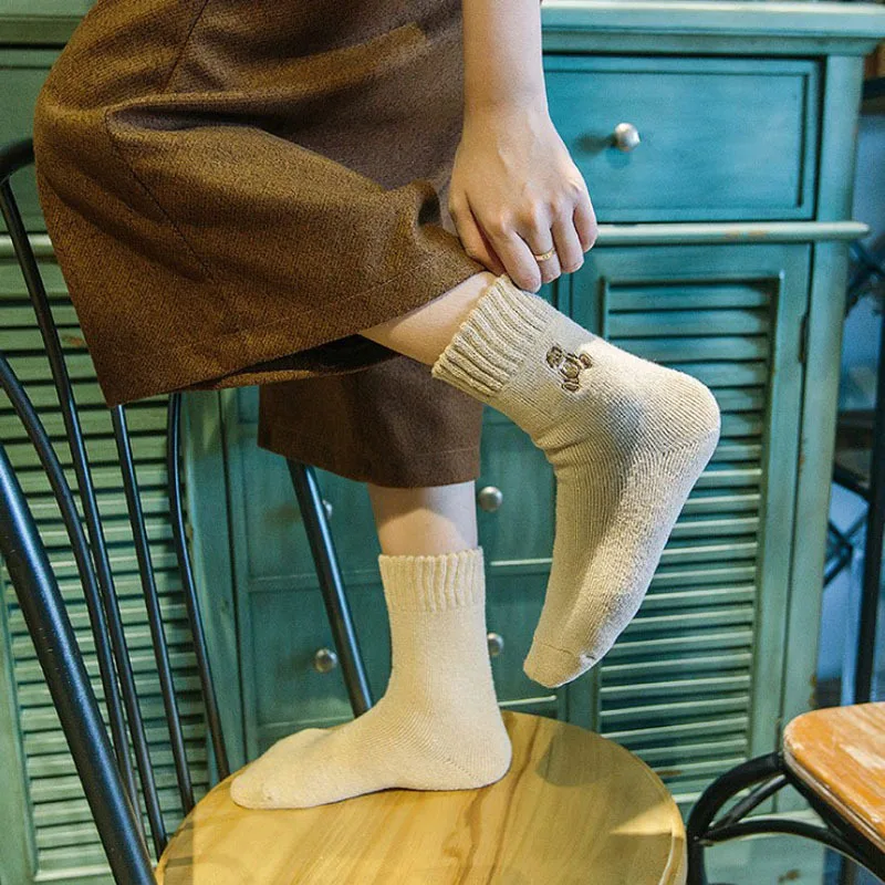 10Pairs/Lot autumn and winter thick wool socks floor women embroidery cute bear female | Женская одежда