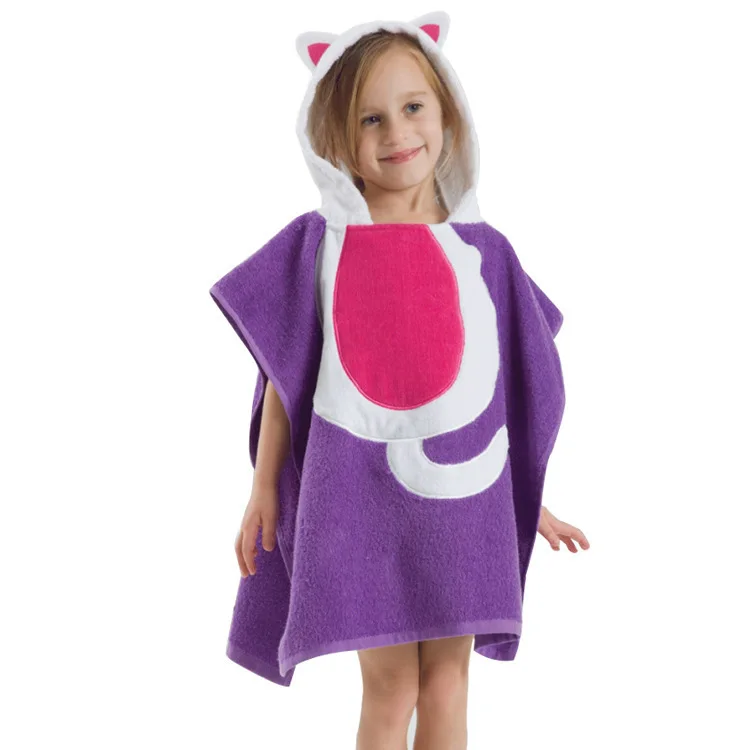 Cute cartoon animal style 100% cotton children's bathrobe cloak embroidery | Мать и ребенок