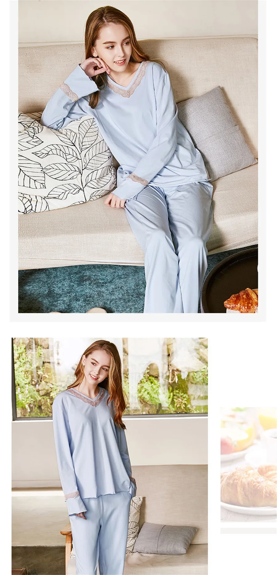 Qianxiu, большие размеры, M-2XL, женские пижамы, хлопок, ночное белье, осень, новинка, длинный рукав, пижама, пижамный комплект с круглым вырезом, женская пижама