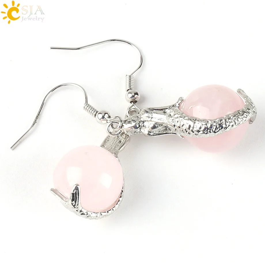 Женские серьги подвески русалки CSJA круглые из натурального камня с опалом